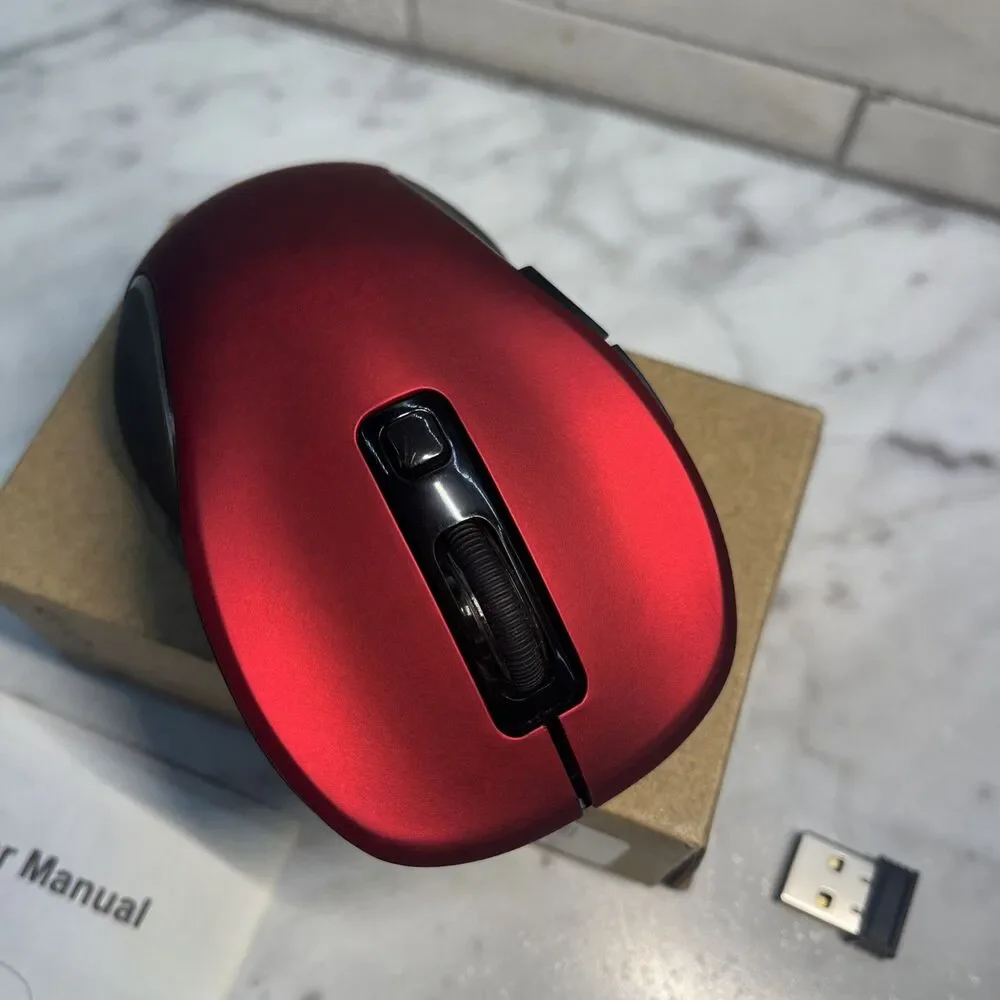 Wireless Mouse Red 2.4G w/ 6D Buttons, ergonomic, smooth Mouse for Laptop PC Mac